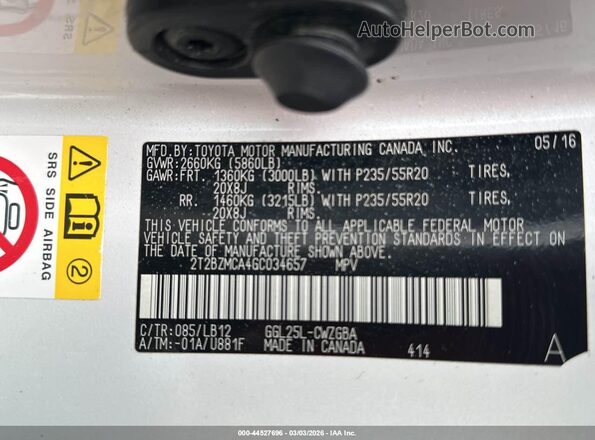 2T2BZMCA4GC034657 2016 LEXUS RX 350 White Vista del compartimento del motor