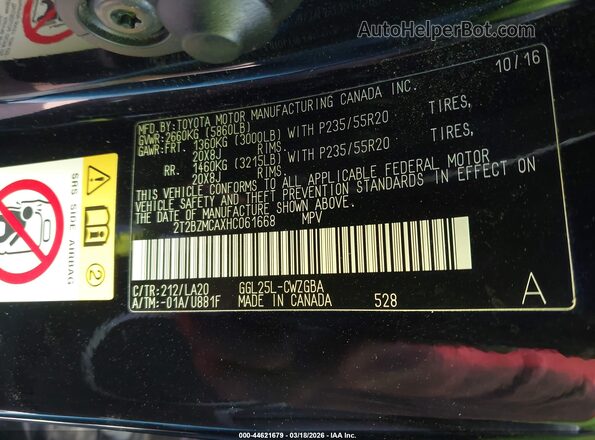 2T2BZMCAXHC061668 2017 LEXUS RX 350 Black Widok komory silnika