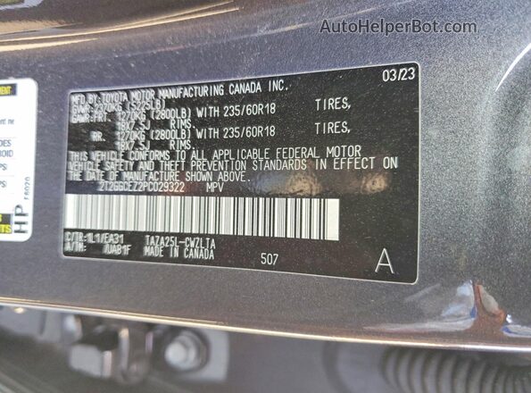 2T2GGCEZ2PC029322 2023 LEXUS NX Gray VIN კოდის სტიკერის ხედი