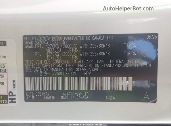 2T2GGCEZ5SC087031 2025 LEXUS NX 350 White Vista del compartimento del motor