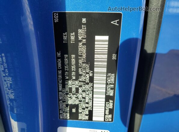 2T2GGCEZ6NC015792 2022 LEXUS NX Blue VIN კოდის სტიკერის ხედი