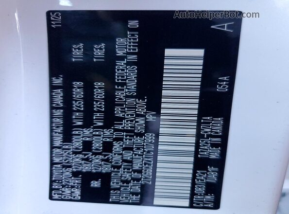 2T2GGCEZXTC107999 2026 LEXUS NX White VIN sticker view