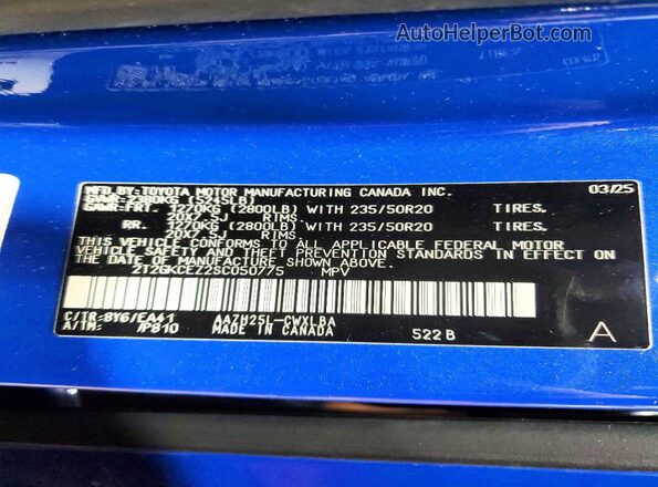 2T2GKCEZ2SC050775 2025 LEXUS NX Blue VIN კოდის სტიკერის ხედი