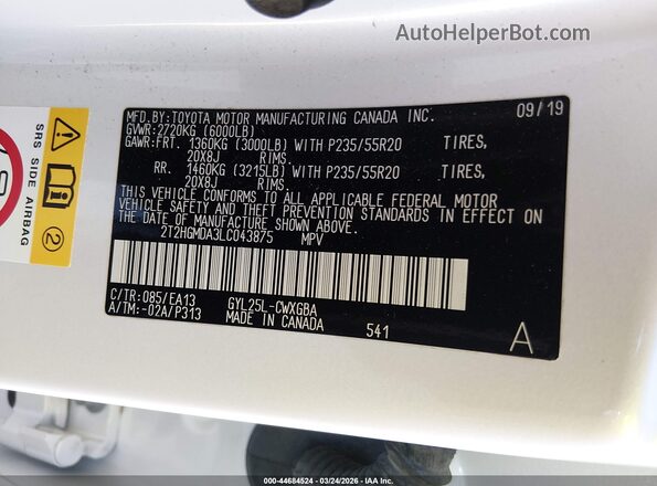 2T2HGMDA3LC043875 2020 LEXUS RX 450H White Вид підкапотного простору