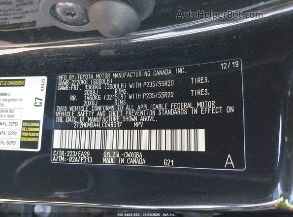 2T2HGMDA4LC048017 2020 LEXUS RX 450H Black Вид підкапотного простору