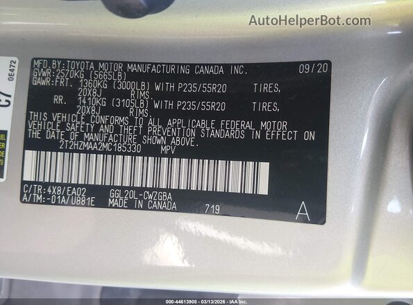2T2HZMAA2MC185330 2021 LEXUS RX 350 Серебряный Вид подкапотного пространства
