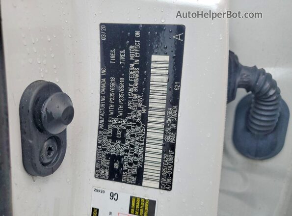 2T2HZMDA1LC242577 2020 LEXUS RX White Widok naklejki z numerem VIN
