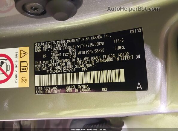 2T2HZMDA3LC216191 2020 LEXUS RX 350 Gold Widok komory silnika