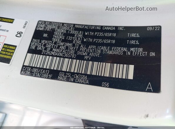 2T2HZMDAXNC365782 2022 LEXUS RX 350 White Widok komory silnika