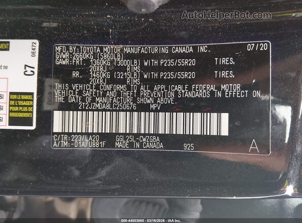 2T2JZMDA8LC250676 2020 LEXUS RX 350 Черный Вид подкапотного пространства