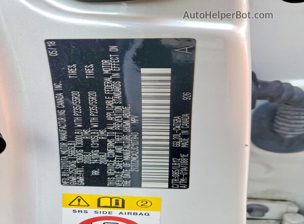 2T2ZZMCA2JC107840 2018 LEXUS RX Белый Вид наклейки с VIN-кодом