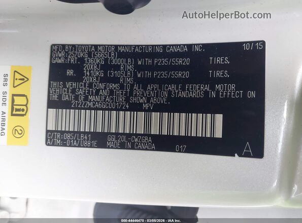 2T2ZZMCA6GC001724 2016 LEXUS RX 350 Белый Вид подкапотного пространства