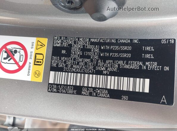 2T2ZZMCA9JC105471 2018 LEXUS RX 350 Серый Вид подкапотного пространства