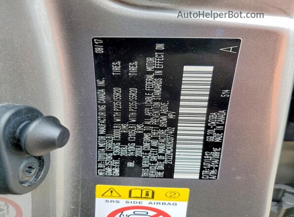 2T2ZZMCAXHC077402 2017 LEXUS RX Серебряный Вид наклейки с VIN-кодом