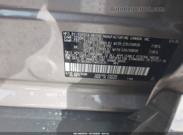 2T36CRAV1TW003635 2026 TOYOTA RAV4 Champagne Вид подкапотного пространства