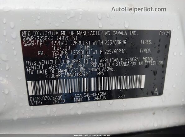 2T3D6RFV1MW018242 2021 TOYOTA LIMITED Белый Вид подкапотного пространства