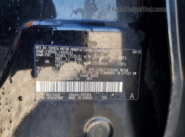 2T3DFREV4JW697355 2018 TOYOTA LIMITED Черный Вид наклейки с VIN-кодом