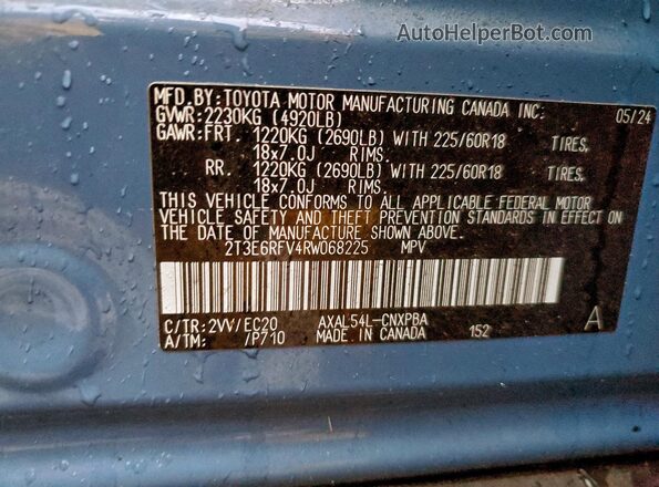 2T3E6RFV4RW068225 2024 TOYOTA RAV4 Синий Вид наклейки с VIN-кодом