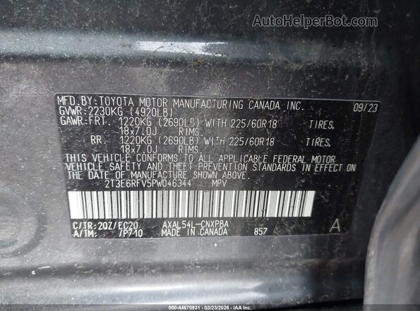 2T3E6RFV5PW046344 2023 TOYOTA RAV4 HYBRID Серый Вид подкапотного пространства