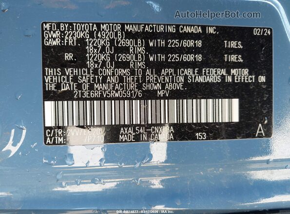 2T3E6RFV5RW059176 2024 TOYOTA RAV4 HYBRID Blue Widok komory silnika
