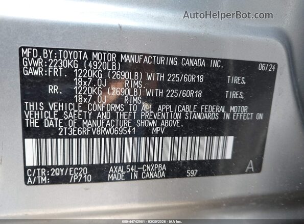 2T3E6RFV8RW069541 2024 TOYOTA RAV4 HYBRID Silver Вид підкапотного простору
