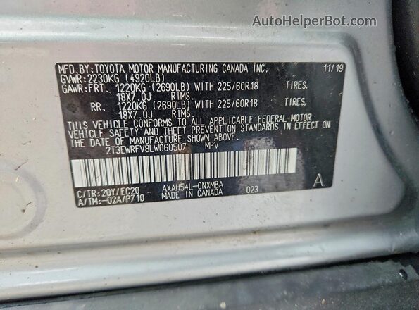 2T3EWRFV8LW060507 2020 TOYOTA RAV4 Серебряный Вид наклейки с VIN-кодом