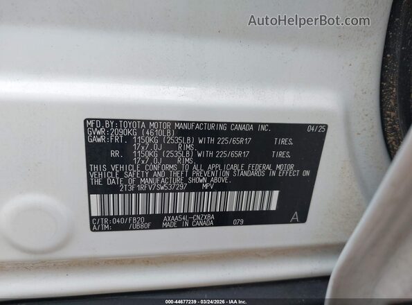 2T3F1RFV7SW537297 2025 TOYOTA LE White Engine compartment view