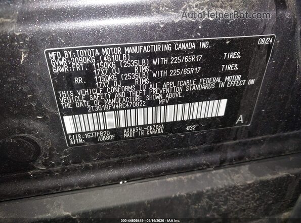 2T3G1RFV4RC470822 2024 TOYOTA LE Gray Vista del compartimento del motor