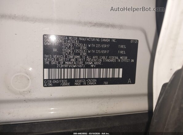 2T3H1RFV4SW414873 2025 TOYOTA LE Белый Вид подкапотного пространства