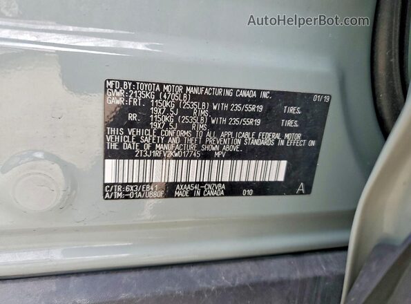 2T3J1RFV2KW017745 2019 TOYOTA RAV4 Gray Панорамний вид салону 360°