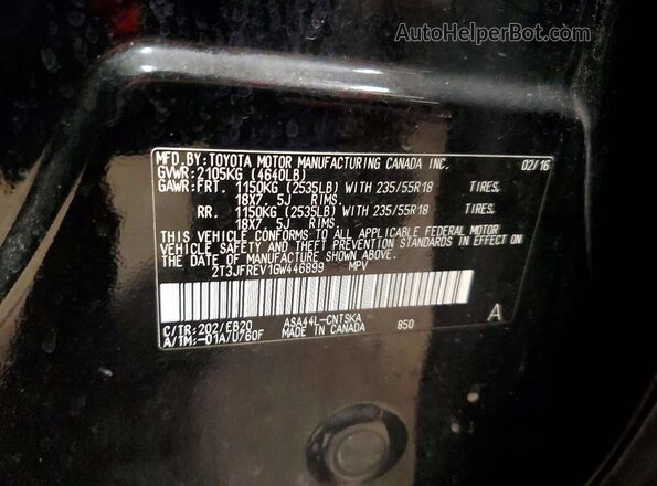 2T3JFREV1GW446899 2016 TOYOTA RAV4 Black Вид підкапотного простору