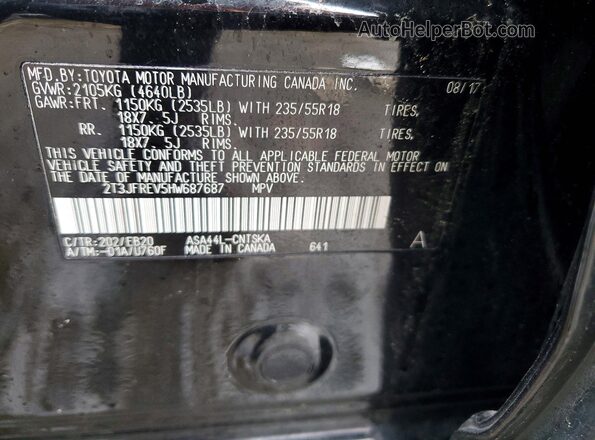 2T3JFREV5HW687687 2017 TOYOTA RAV4 Black Vista de la etiqueta del VIN
