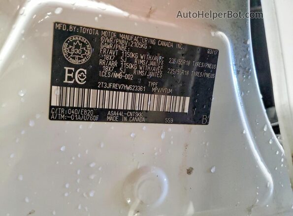 2T3JFREV7HW623361 2017 TOYOTA RAV4 White Engine compartment view