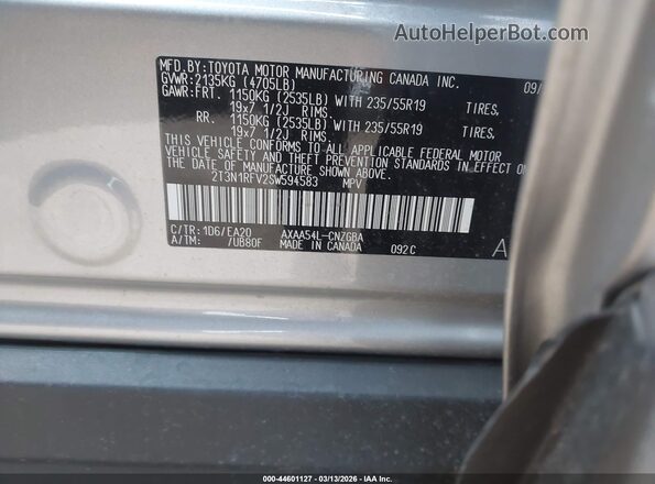2T3N1RFV2SW594583 2025 TOYOTA LIMITED Silver Vista del compartimento del motor