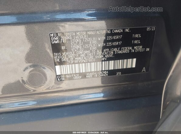 2T3P1RFV5PW376833 2023 TOYOTA LE Gray Widok komory silnika