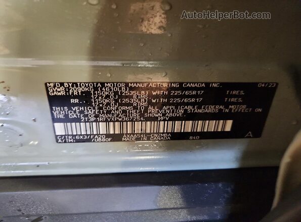 2T3P1RFVXPW367254 2023 TOYOTA RAV4 Gray Вид наклейки з VIN-кодом