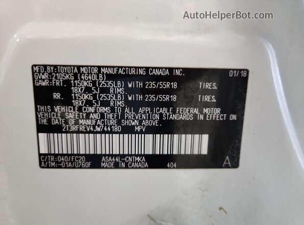 2T3RFREV4JW744180 2018 TOYOTA RAV4 Белый Панорамный вид салона 360°