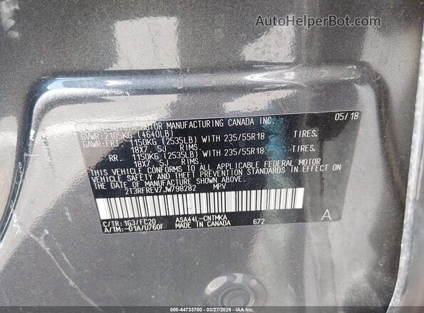 2T3RFREV7JW798282 2018 TOYOTA RAV4 Серый Вид подкапотного пространства