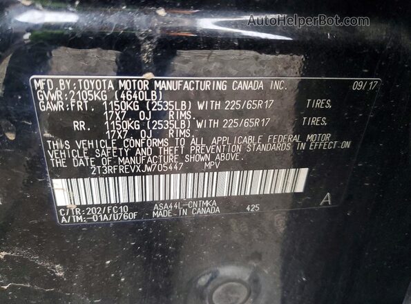 2T3RFREVXJW705447 2018 TOYOTA RAV4 Black Vista de la etiqueta del VIN
