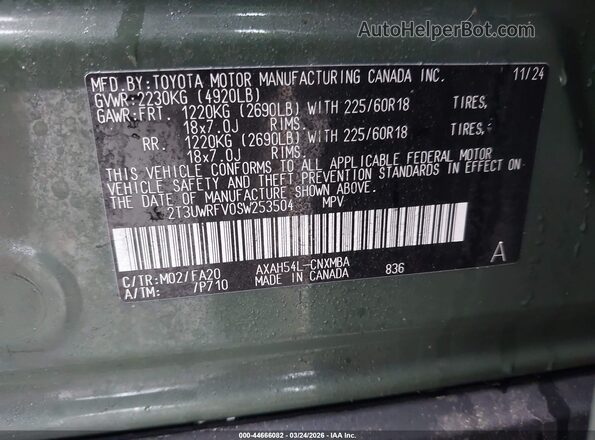2T3UWRFV0SW253504 2025 TOYOTA RAV4 HYBRID Green Widok komory silnika