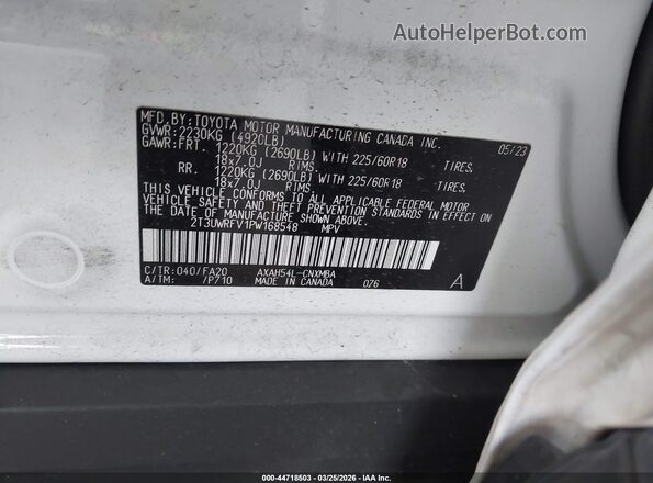 2T3UWRFV1PW168548 2023 TOYOTA RAV4 HYBRID White ძრავის განყოფილების ხედი