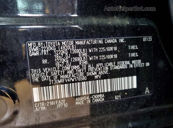 2T3UWRFV4PW176580 2023 TOYOTA RAV4 Black VIN կոդի պիտակի տեսք