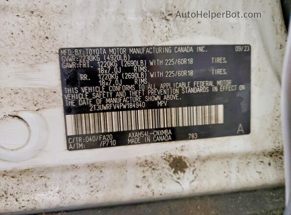 2T3UWRFV4PW184940 2023 TOYOTA RAV4 White Панорамний вид салону 360°