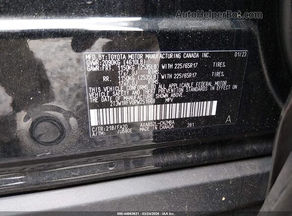 2T3W1RFV0PW251668 2023 TOYOTA LE Black Vista del compartimento del motor