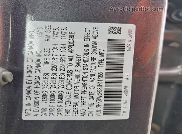 2HKRW5H38JH417355 2018 HONDA CRV Серый Панорамный вид салона 360°