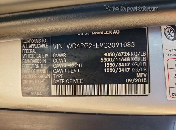 WD4PG2EE9G3091083 2016 MERCEDES-BENZ METRIS Серебряный Панорамный вид салона 360°