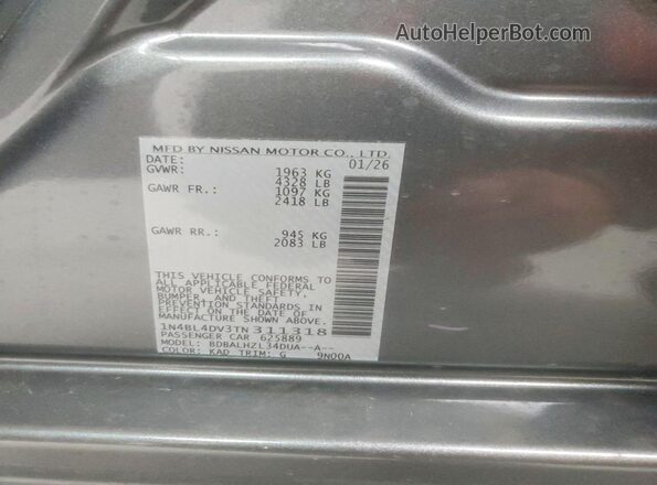 1N4BL4DV3TN311318 2026 NISSAN ALTIMA Gray Widok naklejki z numerem VIN