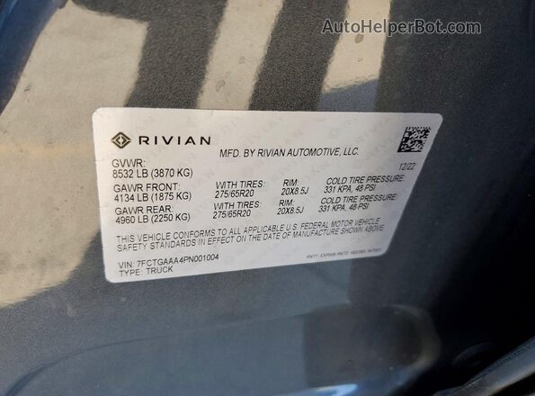 7FCTGAAA4PN001004 2023 RIVIAN R1T Gray Սալոնի 360 աստիճան տեսք