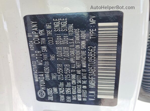 KM8HF3AB5TU358562 2026 HYUNDAI KONA Белый Панорамный вид салона 360°