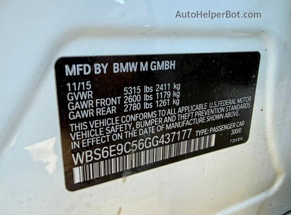 WBS6E9C56GG437177 2016 BMW M6 Белый 